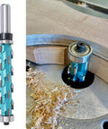 Rock Solid Flush Trim Spiral Carbide Router Bit For Woodworking Pros That Cuts Clean Through Plywood And Hardwood Fast Without Splintering in use on wood.