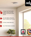 10 Year Sealed Battery Smoke Alarm With RealAlerts Voice Guidance And LED Status Ring installed on ceiling in modern living room