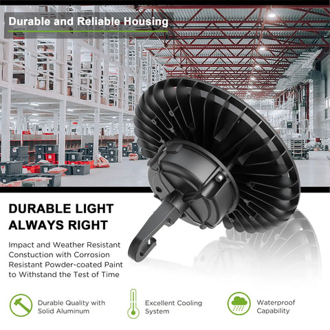 Beast Bright 200W High Bay LED Light for Warehouses Gyms and Factories IP65 wet location 28,000 lumens 5000K black fixture detail