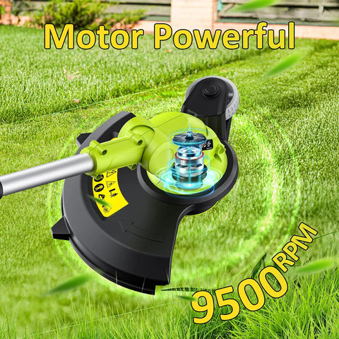 Close-up of the motor on Cordless 20V Weed Wacker String Trimmer And Edger 2 In 1 With Wheel, 12 Inch Cutting Width