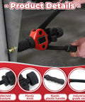 Rivet Nut Tool Kit 14 Inch Hand Riveter with 5 Metric Mandrels in use on metal surface, close-up of red handle and mandrel