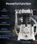 Beefy 3HP Twin Cylinder Air Compressor Pump Head With Silencer 250 Liters Per Minute flow aluminum iron construction detail