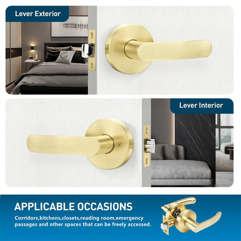 Three Pack Passage Door Handles Light Satin Brass Interior Door Levers For Hallways And Closets No Locking Gold Door Knobs