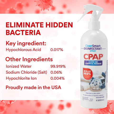 CPAP Disinfectant Spray TSA Travel Size 2 Oz 3 Pack Kills 99.9 Percent Germs On Masks Tubing Reservoirs And Humidifiers No Harsh Chemicals Or Fumes Ozone Free Leaves No Residue For On The Go Use, bottle label
