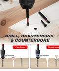 22-Piece Countersink Drill Bit Set With Wood Plug Cutters, Magnetic Extension Bit Holder shown counterboring wood