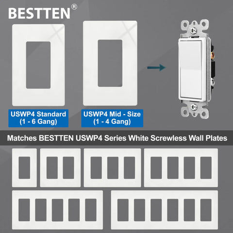 20 Pack Single Pole Decorator Wall Switch With Wall Plate 15A 120 To 277V On Off Rocker Paddle UL Listed White Finish