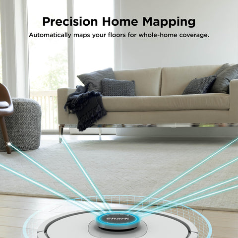 Matrix Clean Robot Vacuum With Serious Suction For Pet Hair On Carpets And Hard Floors Self Empty Base in a modern living room