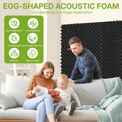 Kick The Echo With These Six Black Egg Crate Acoustic Foam Panels Measuring 12 By 12 By 2 Inches For Quick Peel And Stick Studio Sound Dampening Tiles That Slap Up Fast To Tone Down Room Reverb And Level Up Your Home Audio Space Today