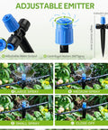 50 Feet Quick Connect Garden Watering System With Adjustable Vortex Drippers showing various spray settings in use.