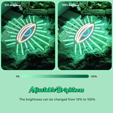 Neon Evil Eye Wall Decor Sign With Dimming LED Green Goth Eyes Bohemian Witchy Bedroom Wall Art USB Powered Neon Light dimmed and bright