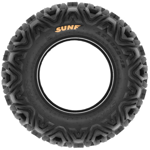 Single tire from Set Of 4 Rugged ATV UTV All-Terrain Tires Front 25x8-12 And Rear 25x10-12 6 PR Tubeless A033, front view