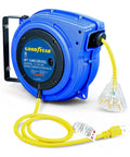 40 Ft Extension Cord Reel With 14 AWG 3 Conductor SJTOW Heavy Duty Power Cable Slow Retract Triple Tap Connector on wall mount