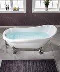 Heavy Duty Acrylic Clawfoot Bathtub Featuring Fly Slipper Contour And Straight Up Brushed Nickel Fixtures Complete No Stress All In One Luxury Home Soak Package with water.