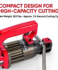 Pekelectric Hydraulic Rebar Cutter 3/4 Inch Power Tool Cuts Steel Bar Fast, compact design with 1300W motor for quick cutting.