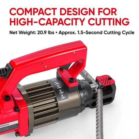 Pekelectric Hydraulic Rebar Cutter 3/4 Inch Power Tool Cuts Steel Bar Fast, compact design with 1300W motor for quick cutting.