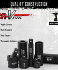 Seventy Piece Three Eighth Inch Drive Heavy Duty Impact Socket Set With Deep Sockets In SAE Five Sixteenths To Three Quarters And Metric Eight To Twenty Two Millimeter Includes Adapters Ratchet Handle Screwdriver Bit Set And Sliding T Bar Six Point with CR-V steel construction