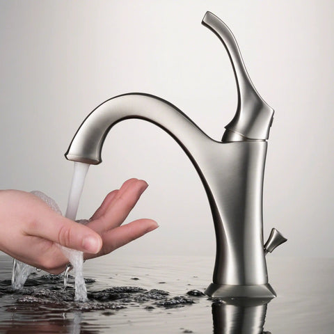 Arlo Single Handle Basin Bathroom Faucet With Lift Rod Drain And Deck Plate Spot Free All-Brite Stainless Steel Finish