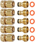 Solid Brass Garden Hose Quick Connectors Three Quarter Inch, Leak Proof Water Hose Fittings, Male And Female Hose Adapter, Five Pack