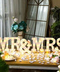 Mr And Mrs LED Light Up Sign 8.4 Inch With 12 Flameless Candles, 300 Artificial Rose Petals, Neon Mr And Mrs Sign For Wedding Table Decor