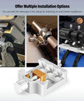 Medium Dovetail Clamp With Brass Screw Mount Plate for Telescopes on Tripod, showcasing various installation options.