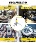 Heavy Duty Hydraulic Gear Puller And Bearing Hub Separator Tool With Easy Peasy Jaw Adjustment Rock Solid Steel Build 5 To 20 Ton Pulling Power displayed with various automotive components.