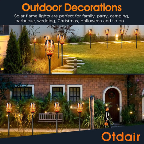 Solar Torch Lights Outdoor Flickering Flame, 12 LED Waterproof Torches For Garden Path; decorative pathway installation.