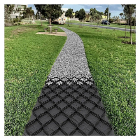 Flexible Turf Stabilizer Grid For Lawns And Walkways, 4m By 10m, Pliable And Expandable Honeycomb Drainage Grid installed on a path