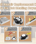 NED4655EW1 Dryer Heating Element Replacement For Whirlpool Maytag Kenmore Amana And More repair kit components displayed
