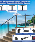 20 Pack 0.35 Inch Inner Diameter T316 Marine Grade Stainless Steel Angle Beveled Washers With 33 Degree Bevel For Five Sixteenth Inch Cable Railing Hardware Aluminum Rugged Outdoor Ready End Posts Black shown in coastal cable railing setup.