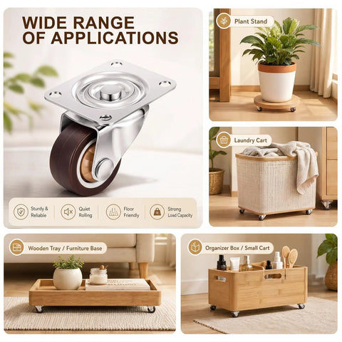 12 Pack Brown Mini Swivel Caster Wheels Compact 0.5 Inch Diameter 360 Degree Rotating Turntable Glides for various applications.