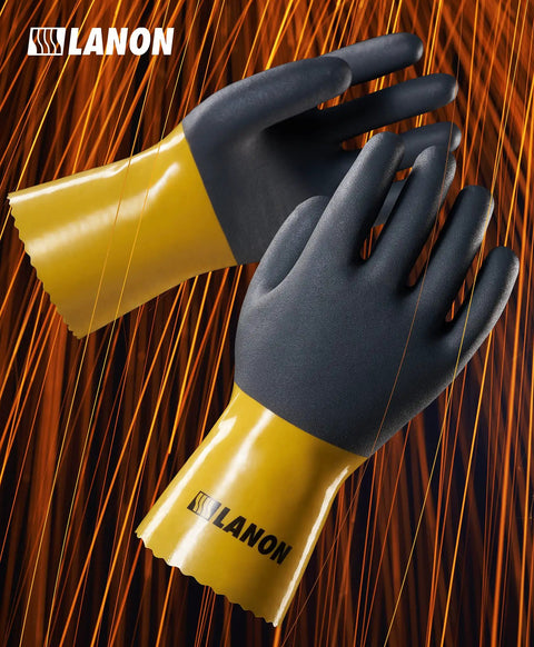 Thick PVC Chemical Gloves For Heavy Duty Work Non Slip Grippy Dexterity Acid Alkali And Oil Resistant EN 374 388 Certified Large Size