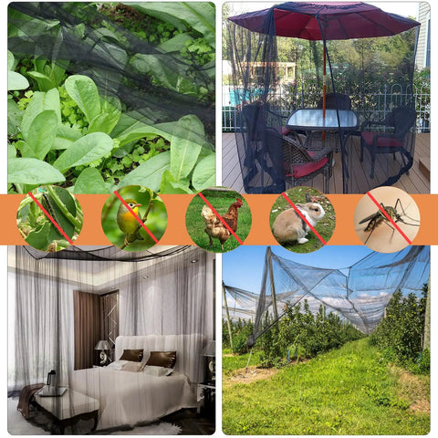 Mosquito Netting 10x100 Ft Garden Mesh Netting for plants DIY backyard, patio covers table set, raised beds, and garden protection.