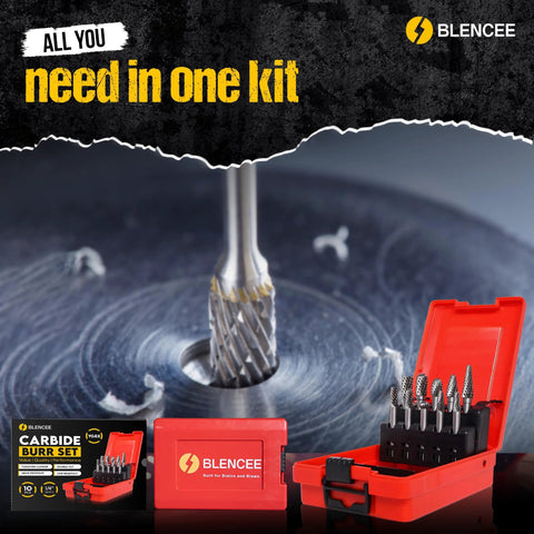 BLENCEE 10-piece tungsten carbide burr set with 1/4 in shanks in red case