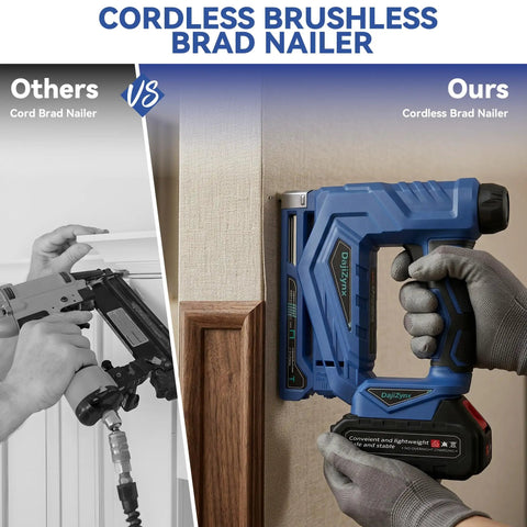 Comparison of 2 In 1 Cordless Brad Nailer And Staple Gun With Brushless Motor for DIY, showing cordless design for easy use.