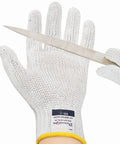 Versatile Pro Grade ANSI Level 8 Cut Resistant Gloves With Stainless Steel Thread Reinforced Fibers, Large, used for knife safety.