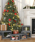 Dark Grey 3 Pack Fabric Storage Bins With Lid And Peek Window Collapsible Closet Organizers Tough Handle crates under Christmas tree