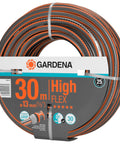 Product packaging for 30m high flex hose with 13mm diameter, features Power Grip and High Flex technology by Gardena.