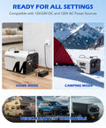 Portable 8KW Diesel Air Heater With Bluetooth Remote And CO Detector For RV Workshop Camper Van Dual Voltage 12V 24V DC shown in home and camping settings.