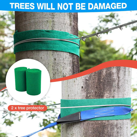 Backyard Zip Line Kit For Kids And Adults, 200 Feet, Supports Up To 400 Lbs, tree protector installation on outdoor tree
