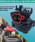 Carburetor DIY Friendly Repair Kit With Spark Plug And Air Filter Assembly For Briggs And Stratton Engines Compatible With Troy Bilt TB110 TB200 163cc Models Including 550EX 625EX 675EX 725EX And Other 163cc Series displayed with engine close-up.