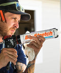 Person using Big Stretch Acrylic Latex Caulking Sealant High Performance Flexible Waterproof Sealant For Home Reno Projects 10.5 Oz Cartridge Clear