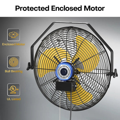 Heavy Duty 18 Inch Industrial Wall Fan With 4800 CFM Airflow, Metal Wall Mount, Powerful Motor, 3 Speed Settings, UL Listed