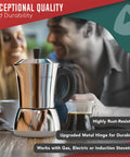 Stainless Steel Moka Pot, 6 Cup Espresso Maker For Gas, Electric Or Induction Stoves, 12oz Brew on countertop