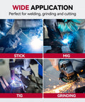 Wide application of auto-darkening welding helmet for stick, MIG, TIG welding and grinding