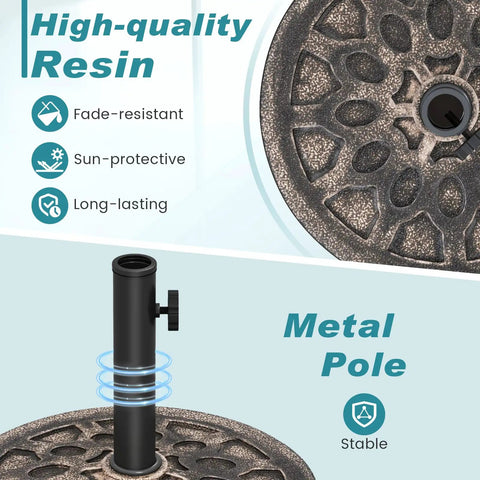 Beefy 30 Lb Umbrella Base With Adjustable Knob For 1.5 To 1.9 Inch Poles Round Resin Parasol Stand With Decorative Pattern
