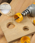 Super Cool 15 Piece Hole Saw Set With 12 Sizes From 3 4 Inch To 3 Inches Plus Two Heavy Duty Arbors And Hex Key For Wood Plastic Soft Metal Home DIY Projects Make Cutouts A Breeze. Hole saw cutting 2-inch and smaller holes in wood with drill and arbor.