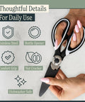 Heavy Duty Kitchen Shears With Built In Sharpener Multipurpose Stainless Steel Scissors For Food Prep Meat Seafood Poultry Veggies And More Durable Cutters With Lifetime Replacement Warranty, black and white handle close-up