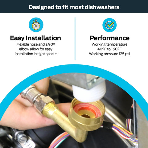 Close-up of 6 Ft Braided Stainless Steel Dishwasher Supply Line With 3 8 Inch Compression Ends Installation Kit.