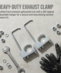 Two Pack Exhaust Clamp With Hanger For 3 Inch Exhaust Pipe Heavy Duty Universal Exhaust Hanger Kit shown with nuts and bolts