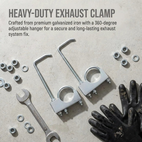 Two Pack Exhaust Clamp With Hanger For 3 Inch Exhaust Pipe Heavy Duty Universal Exhaust Hanger Kit shown with nuts and bolts
